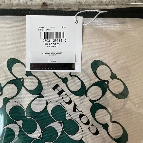 Last Piece!!!!Bright Jade Signature Silk Square Scarf from Coach - Picture 3 of 3